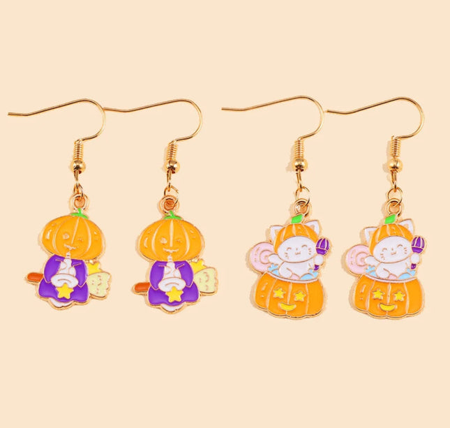 2Pairs New Trendy Halloween Drop Earrings For Women Ghost Pumpkin Skeleton Dangle Earring Party Accessories Funny Jewelry Gifts