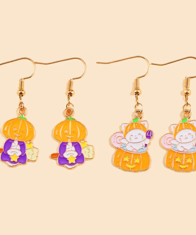 2Pairs New Trendy Halloween Drop Earrings For Women Ghost Pumpkin Skeleton Dangle Earring Party Accessories Funny Jewelry Gifts