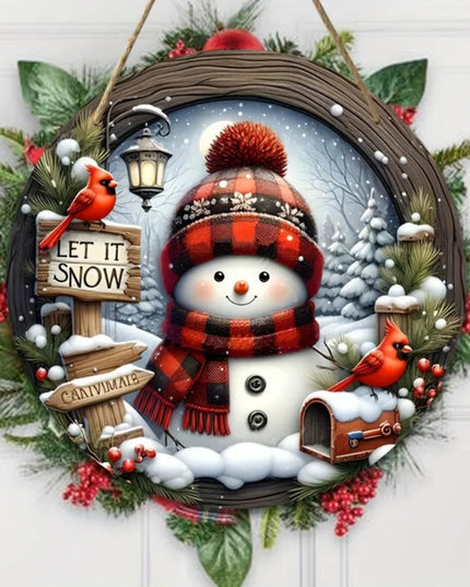 Natural Wood Grain 7.9" Christmas Wreath Decoration Wooden Hand-Sanded Snowman Wall Door Home Door Plate Hanging Ornament Decor