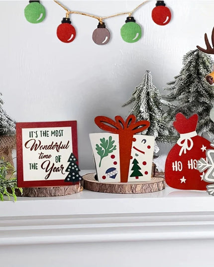 Christmas Tiered Tray Set Wooden Decoration Set Farmhouse Christmas Decor Bell Coffee Cup Snowflake Cookie Wooden Signs