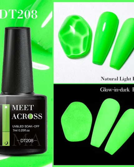 MEET ACROSS 7ml Fluorescent Neon Gel Nail Polish Sparky Semi Permanent Soak Off Nail Art UV LED Gel Varnish For Manicure
