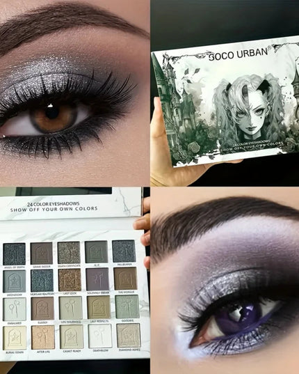 24 Color Vampire Diaries Eyeshadow Palette Dark Elf Gothic Matte Shimmer Dual Finish 12H Wear No Clumping High PigmentPerfect