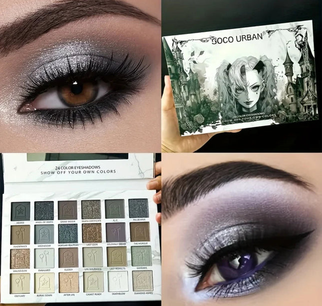 24 Color Vampire Diaries Eyeshadow Palette Dark Elf Gothic Matte Shimmer Dual Finish 12H Wear No Clumping High PigmentPerfect