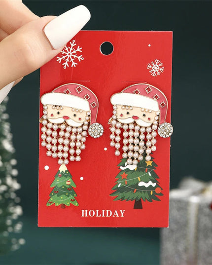 Christmas Drop Earrings For Women Shiny Rhinestone Santa Claus Xmas Tree Snowman Elk Snowflake Long Tassel Dangle Earring Gifts