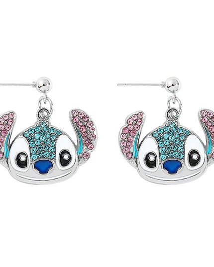 Disney-Cute Cartoon Stitch with Flower Stud Earrings for Women and Teen Girls, Lovely Ear Accessories, Jewelry Gifts for Fans
