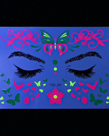 1pc Fluorescent Face Sticker Butterfly Fake Body Tattoo Waterproof Sticker Masquerade Neon Music Festival Party Makeup Glitter