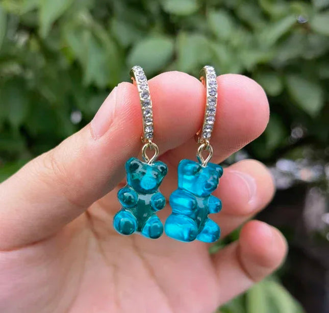 Cute Acrylic Candy Gummy Bear Dangle Earrings for Women Rainbow Bear CZ Hoop Earrings 2022 Korean Fashion Sweet Girl Jewelry
