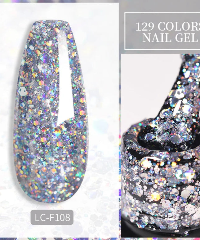 LILYCUTE 7ml Holographic Glitter Gel Nail Polish Spring Color Sparkling Sequins Soak Off UV LED Varnish Nail Art Decoration