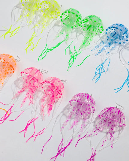 Creative Jellyfish Long Tassel Silicone Earrings for Women Funny UV Glow Ocean Animal Drop Earring Festival Mermaid Jewelry Gift