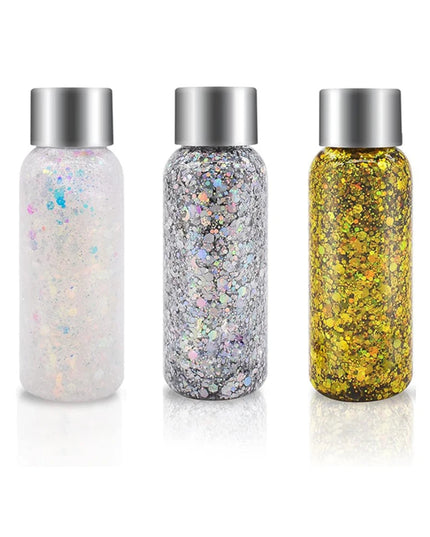 3 Bottles Glitter Makeup Face Hair Body Glitter Gel Lasting Sparkling Liquid Eye Shadow For Festival Party Glitter Bar Makeup