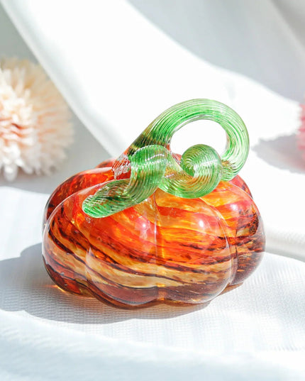 Color Crystal Pumpkin Figurine Collectible Hand Blown Glass Pumpkin Ornament Fall & Harvest Thanksgiving Halloween Gift