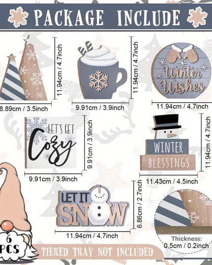 6pcs/set Snowman Christmas Tiered Tray Set Wooden Decoration Set Farmhouse Christmas Decor Bell Coffee Cup Snowflake Wooden Sign