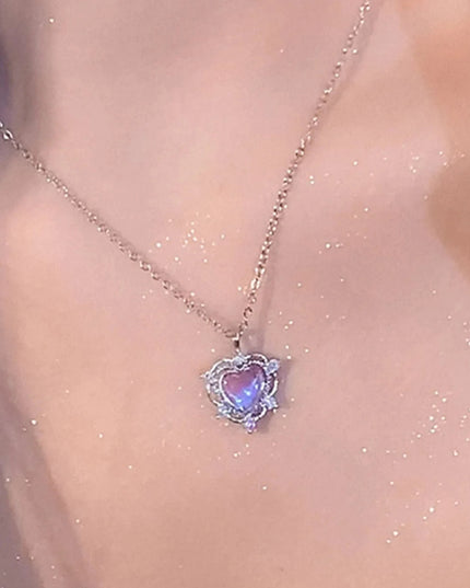 Y2K Purple Crystal Heart Pendant Necklace Women Sweet Cool Girl Punk Clavicle Chain Fashion Aesthetic Necklace Jewelry Gift 2023