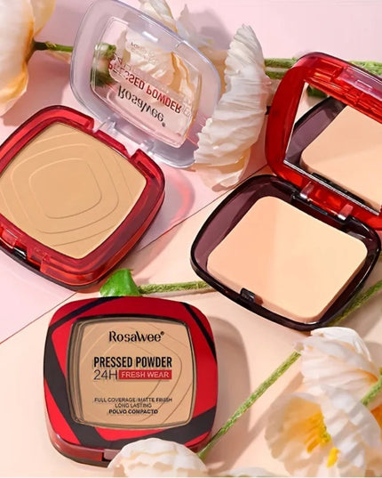 Matte Full Coverage Pressed Powder Foundation With Puff Applicator, 24H Fresh Wear Matte Weightless Finishing Powder Makeup