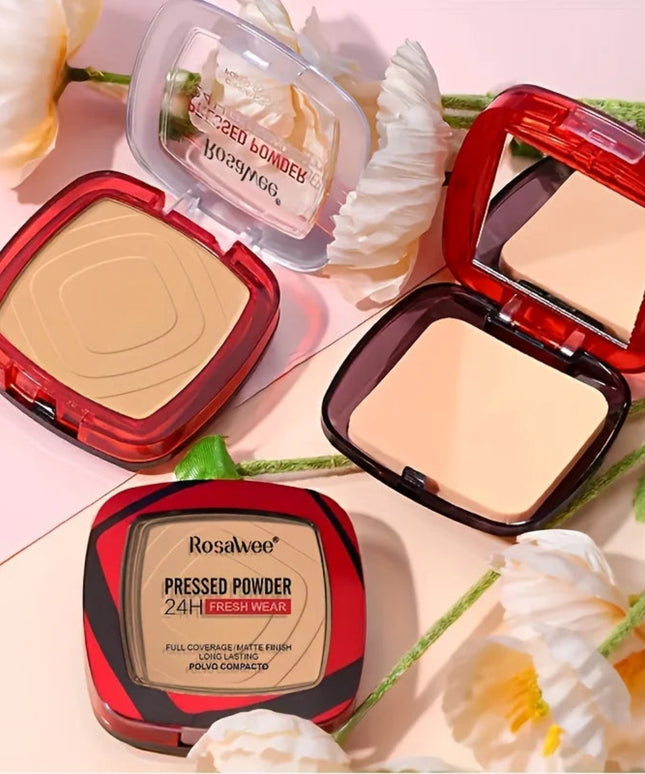 Matte Full Coverage Pressed Powder Foundation With Puff Applicator, 24H Fresh Wear Matte Weightless Finishing Powder Makeup