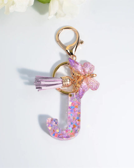 A-Z Dreamy Sequin Letters Keychain for Women Tassel Butterfly Pendant Initial Keyring Purse Suspension Bags Charms Car Key Chain