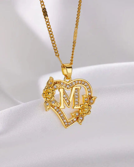 Heart Initial Letter Necklaces For Women Gold Color Stainless Steel Chain A-Z Alphabet Pendant Necklace Birthday Jewelry Gift