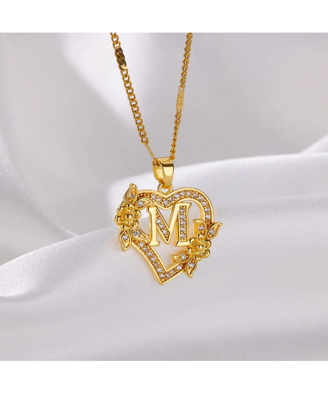 Heart Initial Letter Necklaces For Women Gold Color Stainless Steel Chain A-Z Alphabet Pendant Necklace Birthday Jewelry Gift