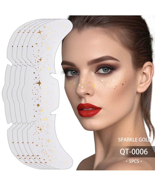 Glitter Stamping Freckles Makeup Patches Metallic Golden Silver Fake Freckles Temporary Tattoo Stickers For Women Face Makeup