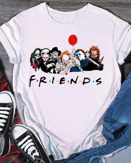 Friends T Shirt Best Stephen King Horror Characters Printed Cartoon Women Fashion Tops Oversized Tee Halloween Clothes Women