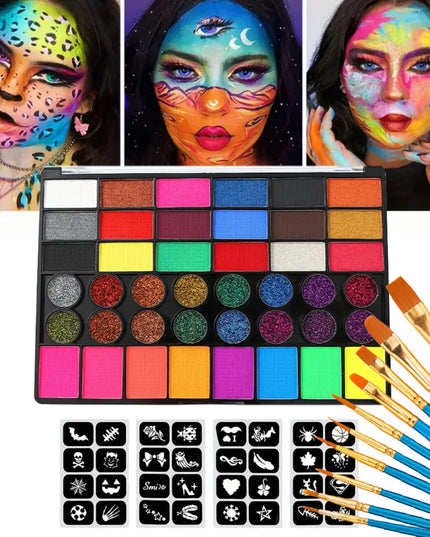 42 Colors Water Soluble Face Body Painting Set UV Neon Glitter Face Paint Art Halloween and Christmas Party Body Paint Makeup