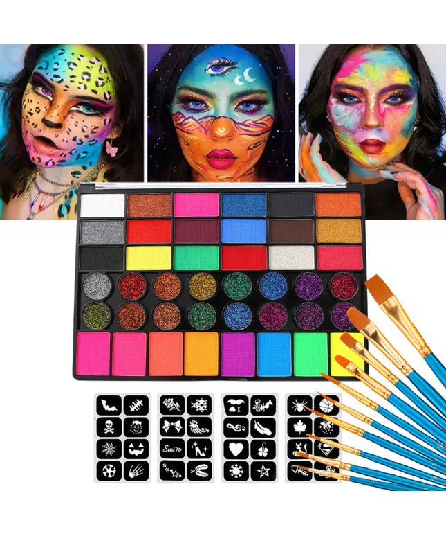 42 Colors Water Soluble Face Body Painting Set UV Neon Glitter Face Paint Art Halloween and Christmas Party Body Paint Makeup