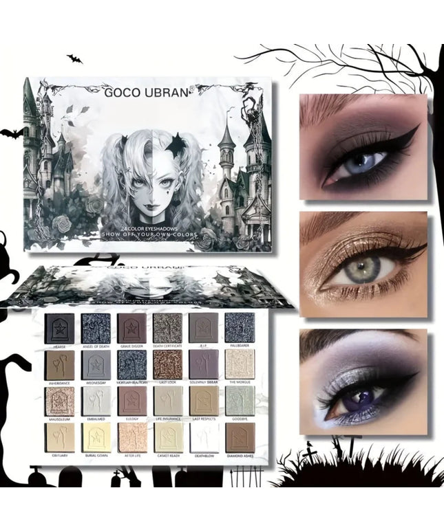 24 Color Vampire Diaries Eyeshadow Palette Dark Elf Gothic Matte Shimmer Dual Finish 12H Wear No Clumping High PigmentPerfect