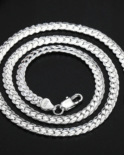 DOTEFFIL 925 Sterling Silver 6mm Side Chain 16/18/20/22/24 Inch Necklace For Woman Men Fashion Wedding Engagement Jewelry Gift