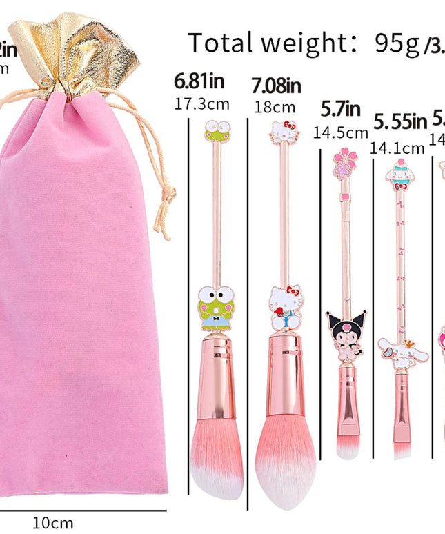 5pcs/set Hello Kitty Makeup Brush Kawaii Kuromi My Melody Cinnamoroll Cartoon Character Cosplay Prop Makeup Brushes Tool