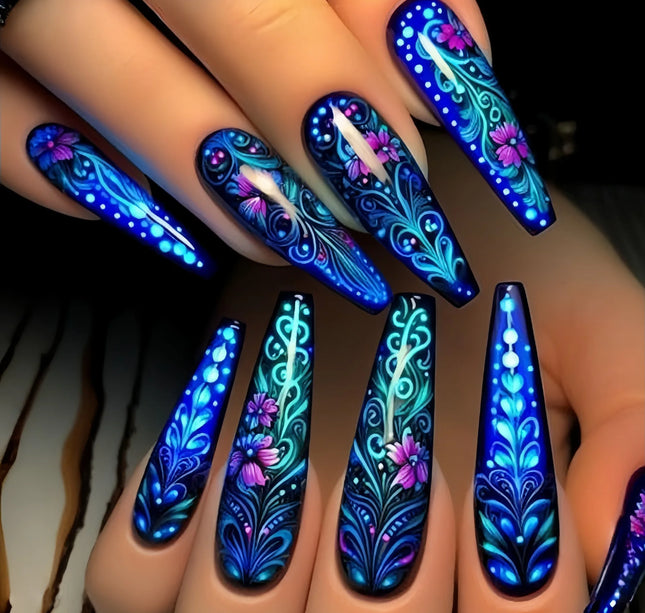 24pcs/set Medium long fake nails for women Spring summer flowers butterfly bee design faux ongles tips press on false nail art