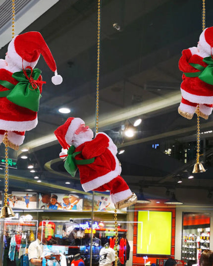 Novelty Climbing Santa Claus on Rope with Music Christmas Tree Pendant Ornament Battery Operated Rope Climbing Santa Claus
