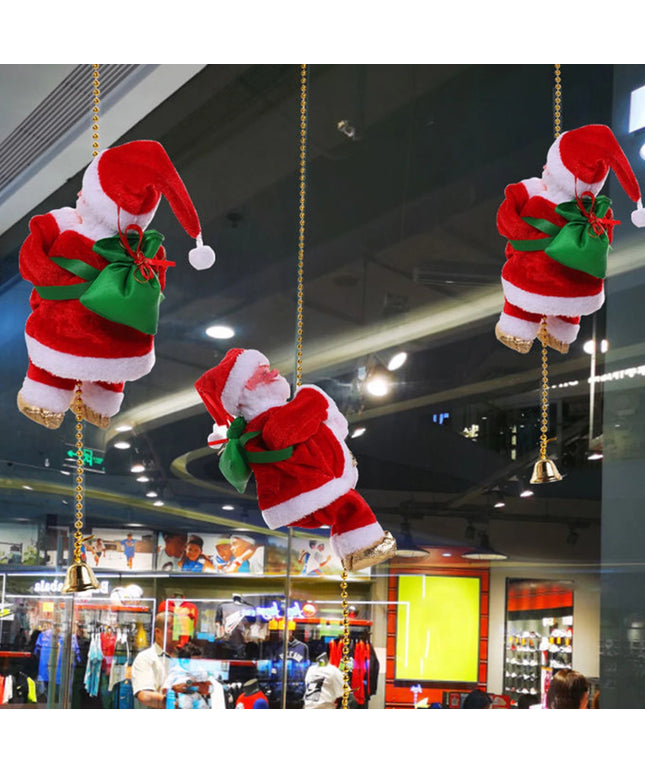 Novelty Climbing Santa Claus on Rope with Music Christmas Tree Pendant Ornament Battery Operated Rope Climbing Santa Claus