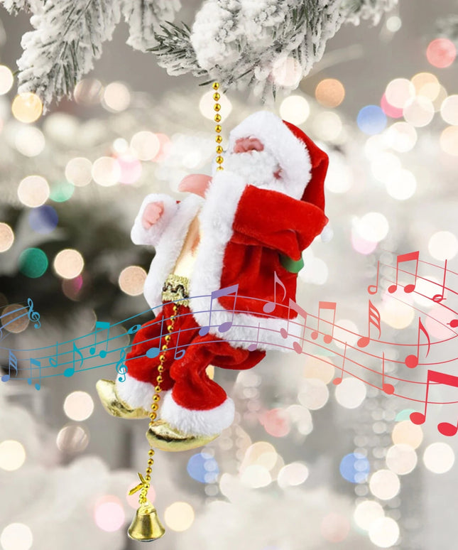 Novelty Climbing Santa Claus on Rope with Music Christmas Tree Pendant Ornament Battery Operated Rope Climbing Santa Claus