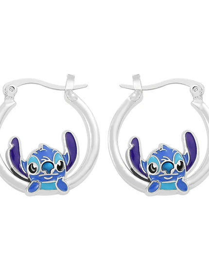 Disney-Cute Cartoon Stitch with Flower Stud Earrings for Women and Teen Girls, Lovely Ear Accessories, Jewelry Gifts for Fans
