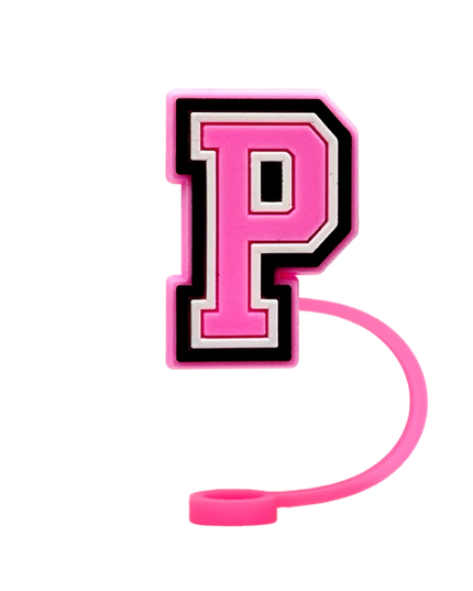 10mm Pink Letter Straw Cover Caps 1PCS Accessories For Cups,Soft Silicone Alphabet Straw Topper Drinkware,Dustproof Straw Caps