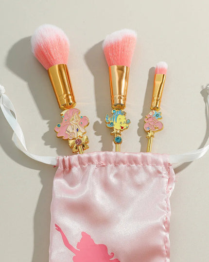 The Little Mermaid Makeup Brushes, Kawaii, Disney, Ariel, Princess, Eye Shadow, Foundation, Blush, Blending, Beauty, 3Pcs