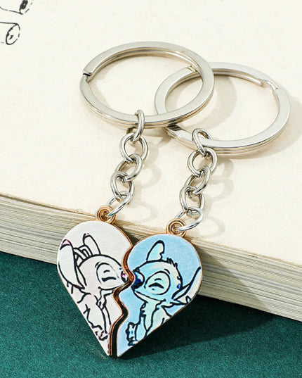 Disney-Stitch Heart Necklace for Couple, Gold and Silver Color, Angel and Stitch, Cute Style , Jewelry Pendant, Gift for Girl, 1