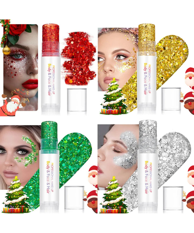 Body and facial glitter with long-lasting shine, suitable for holiday and Christmas party makeup
