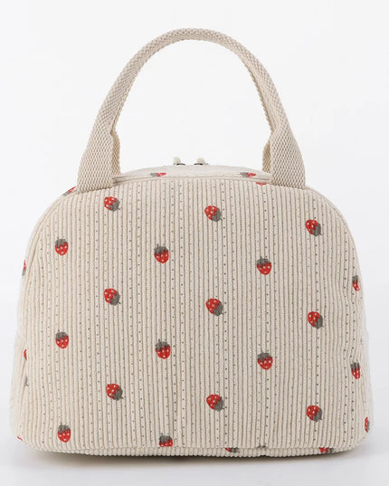 Strawberry/Daisy Corduroy Lunchbox Container Large Capacity Insulated Lunch Bag Multi-Function Cute Lunch Bag for Office School
