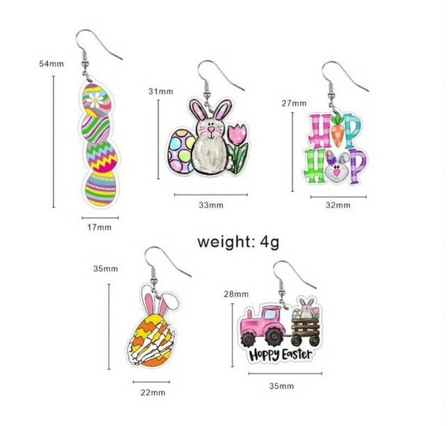 Cute Rabbit Easter Egg Carrot Truck Earrings Acrylic Cartoon Easter Dangle Earrings Spring Holiday for Women Girls Jewelry
