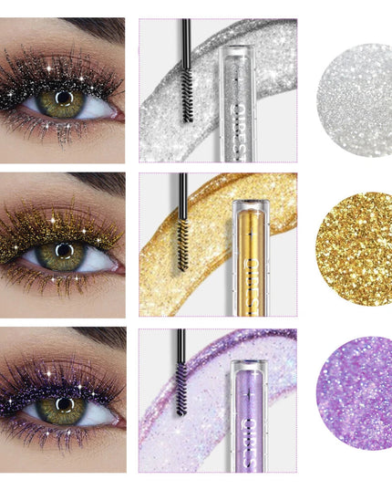 QIBEST 3 Colors Diamond Glitter Mascara Long Lasting Makeup 3D Volume Eyelashes Curling Shimmer Mascara Eye Lash Female Cosmetic