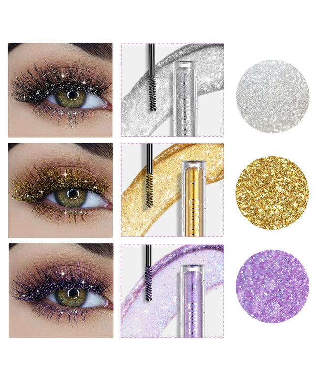 QIBEST 3 Colors Diamond Glitter Mascara Long Lasting Makeup 3D Volume Eyelashes Curling Shimmer Mascara Eye Lash Female Cosmetic