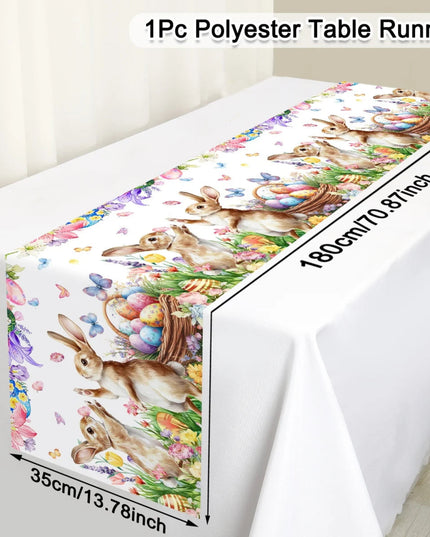 Easter Bunny Eggs Table Runner Holiday Party Decor Washable Spring Flowers Kitchen Dining Tablecovers Easter Decorations 2026