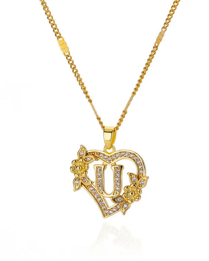 Heart Initial Letter Necklaces For Women Gold Color Stainless Steel Chain A-Z Alphabet Pendant Necklace Birthday Jewelry Gift