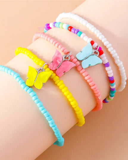 Aihua Cute Girls Purple Butterfly Seed Beaded Bracelet Set Handmade Kids Teen Friendship Best Friends Gifts Jewelry Sets