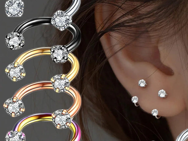 1PC Stainless Steel Crystal Hoop Ring Piercing Nose Ear belly Rings Women Men Cartilage Helix Earrings Daith Piercing Jewelry