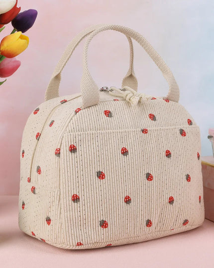 Strawberry/Daisy Corduroy Lunchbox Container Large Capacity Insulated Lunch Bag Multi-Function Cute Lunch Bag for Office School