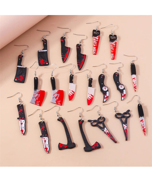 Punk Halloween Bloody Knife Drop Earrings Dagger Scissors Saw Dangle Hooks Earrings for Women Girls Night Party Jewelry Gifts