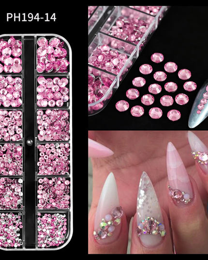 12Grid/Box Luxury AB Flatback Nail Art Rhinestones 6-sizes Colorful Glitter Crystal Jewelry Gems 3D Nails Accessories Diamond