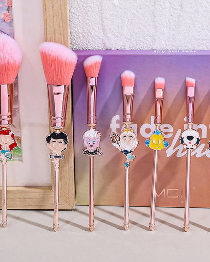 7pcs Mermaid Princess Makeup Brush Set, Metal Texture, Unique Cartoon Eyeshadow Brush, Mermaid Brush Set, Disney Series Makeup
